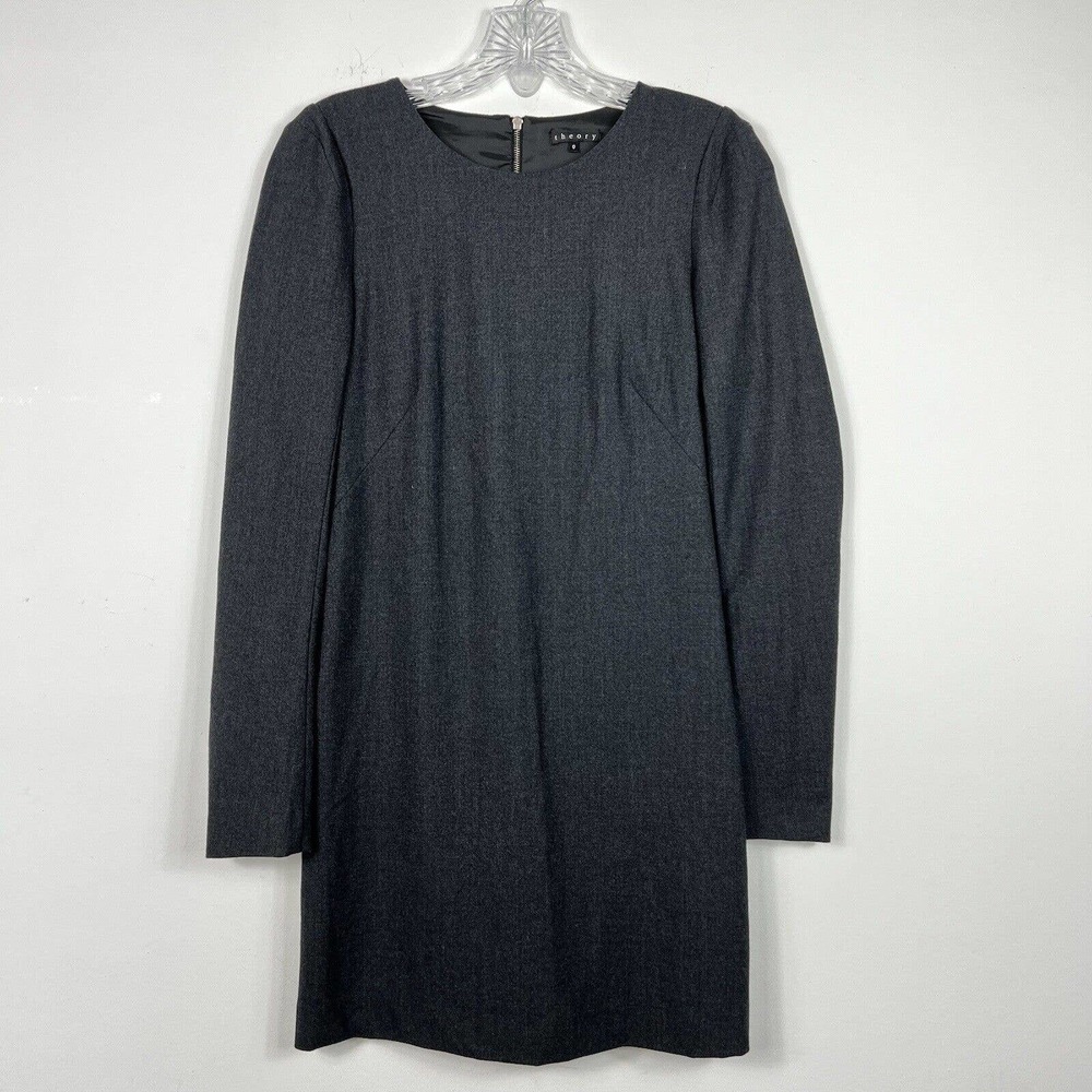 Theory Dress Size 0 Gray Mini Short Shift Long Sleeve Lined Wool Blend